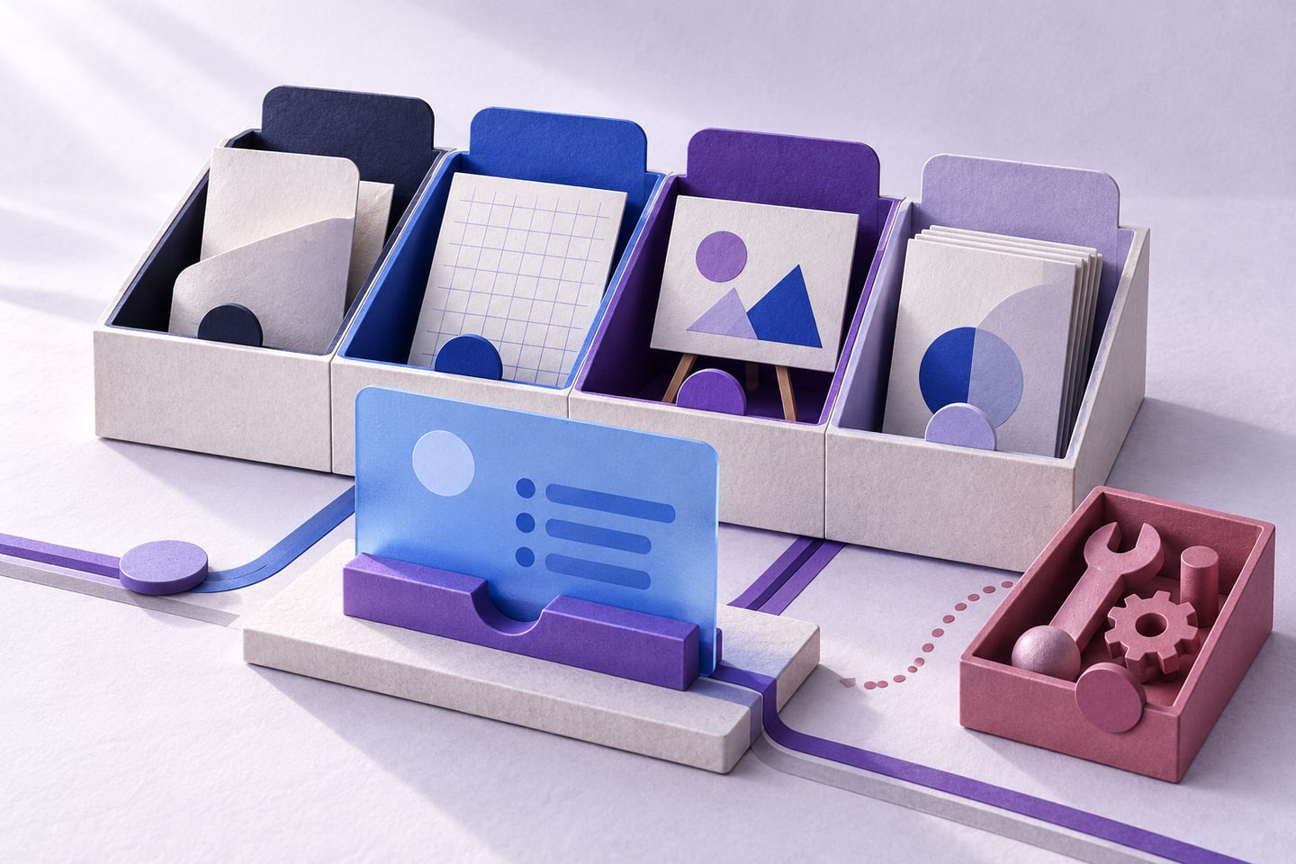 A modular workshop connects instructions, work files and optional tools.