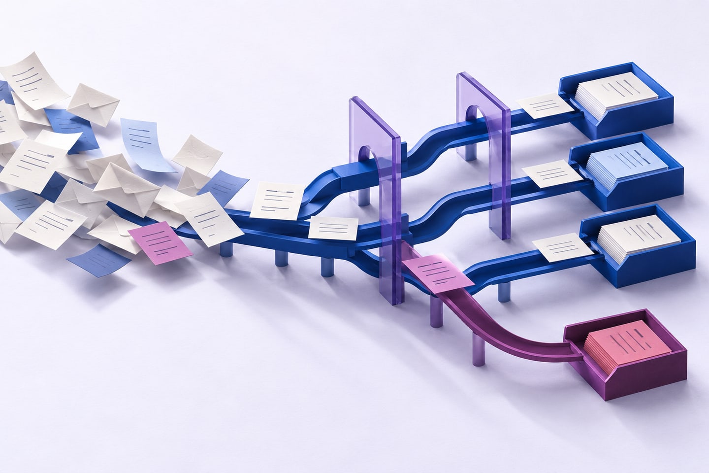 Scattered papers become an organised workflow with a separate path for exceptions.